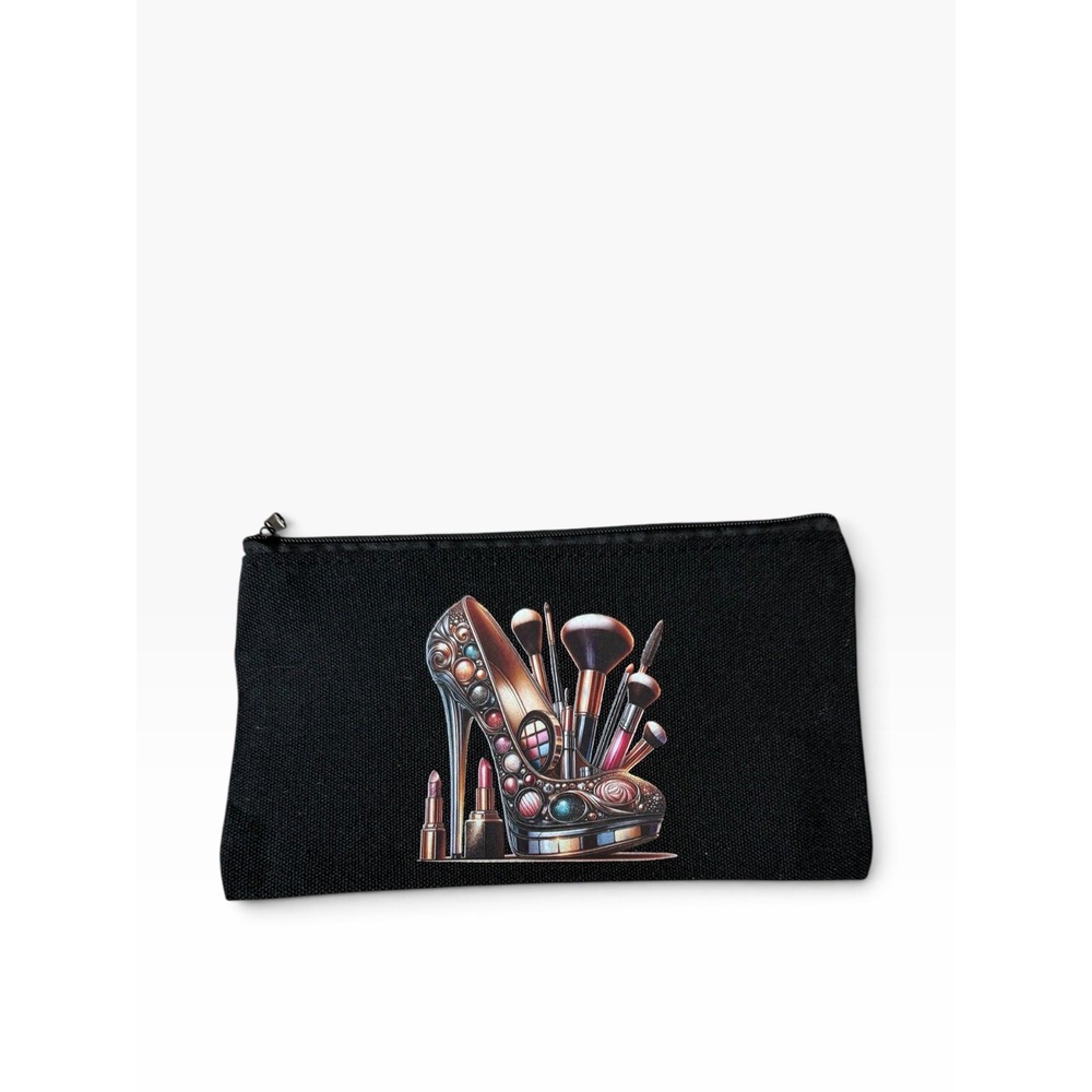 New Novelty Zipper Pouch Bag black makeup heel lipstick brushes